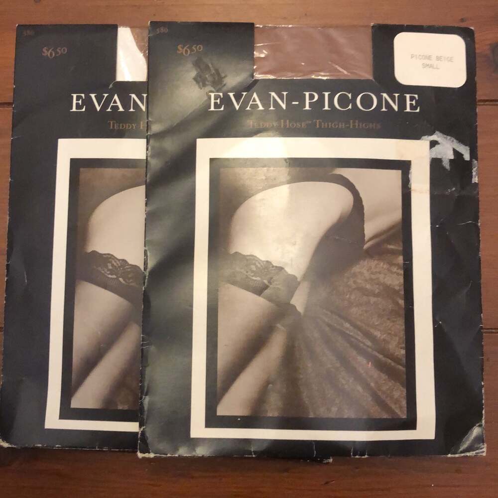 NWT vintage Evan-Picone nylon teddy hose thigh highs. 2 pairs size small